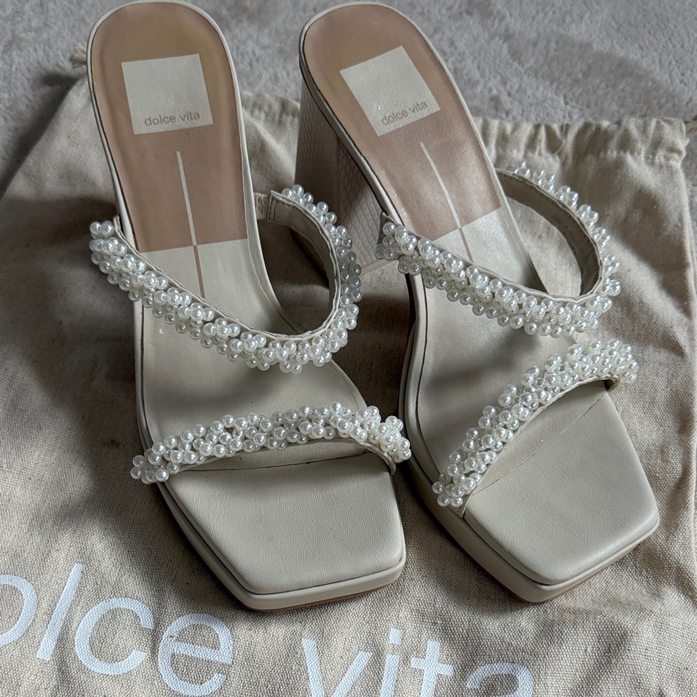 Dolce Vita Pearl-Adorned Cream Heels